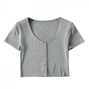 Ribbing low neckline knitted crop top