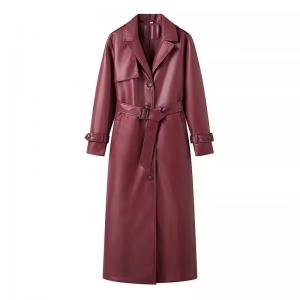 women leather long sleeve coat